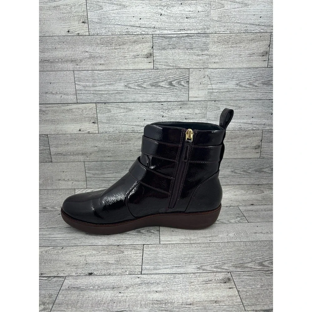 Fitflop Supercomff Comfort Ankle Boots Size US 7.5‎ Gold Buckle Brown Patent